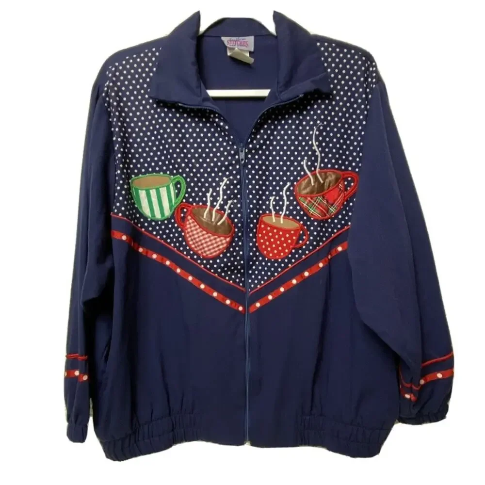Vintage 90s coffee zip up‎ Jacket navy blue Large